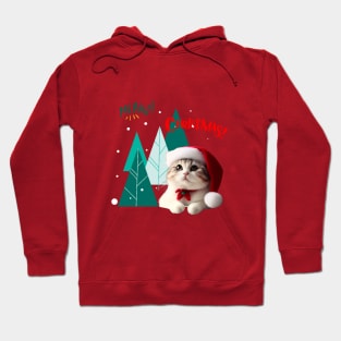 Meaw Cat in Santa hat with christmas tree Hoodie